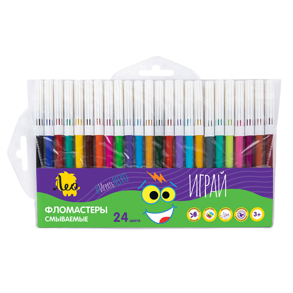 Лео Играй Фломастеры смываемые LPFPW-24 24 цв