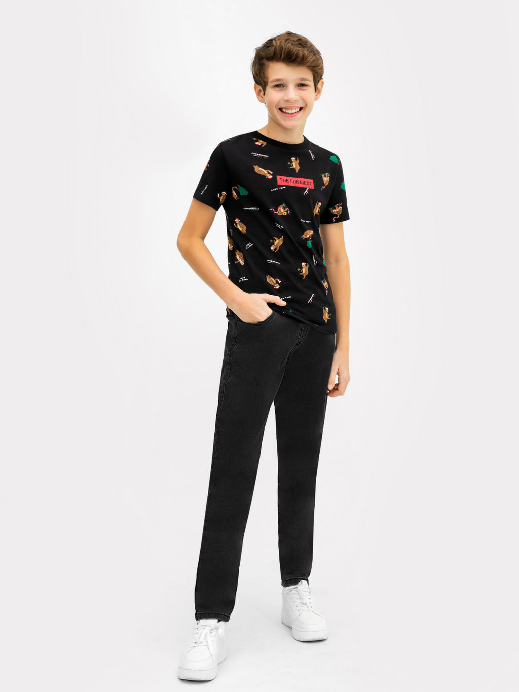 Футболка для мальчиков черная с принтом ленивцы - Mark formelle фото 3