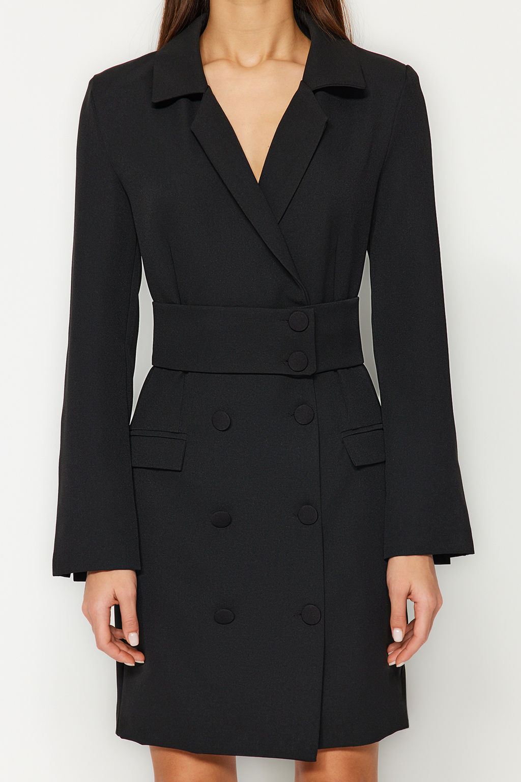 Trendyolmilla K?rm?z? Kemerli Dugme Detayl? Mini Ceket Dokuma Elbise TWOAW24EL00497 фото 22