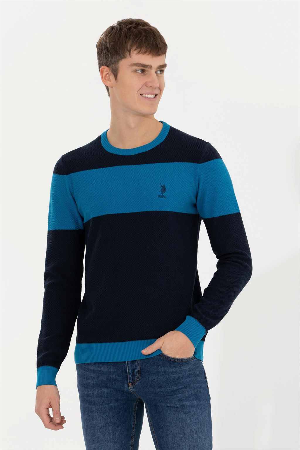 U. S. Polo Assn Мужской темно-синий трикотажный свитер с круглым вырезом - U.s. polo assn фото 7