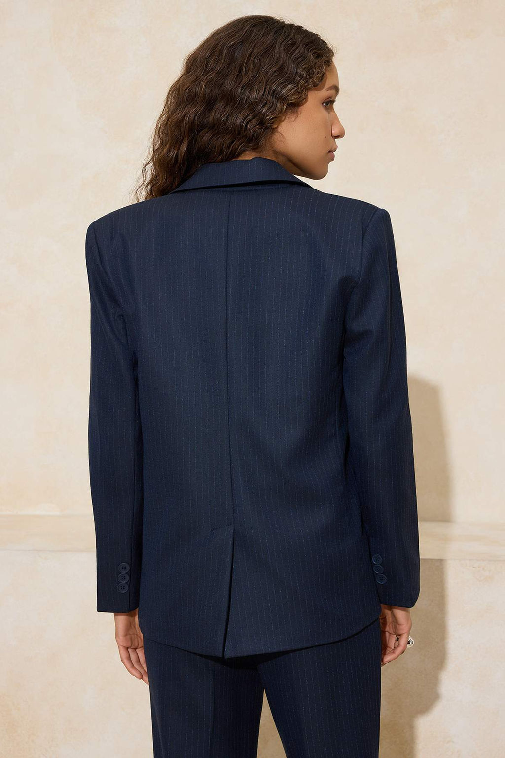 Lacivert Regular Kendinden Cizgili Dokuma Blazer Ceket TWOSS26BC00003 - Trendyolmilla фото 6