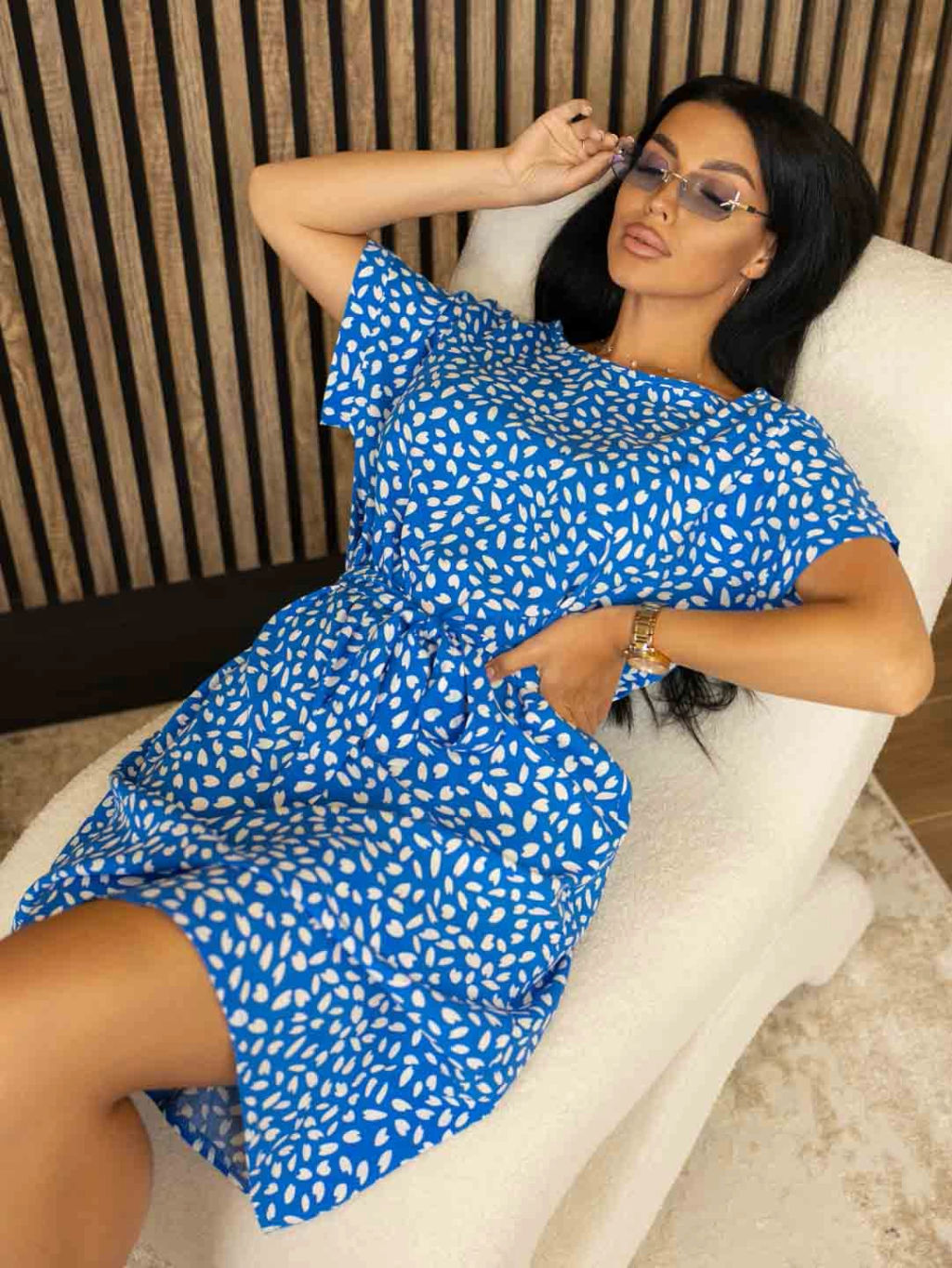 Платье женское, цвет голубой белый