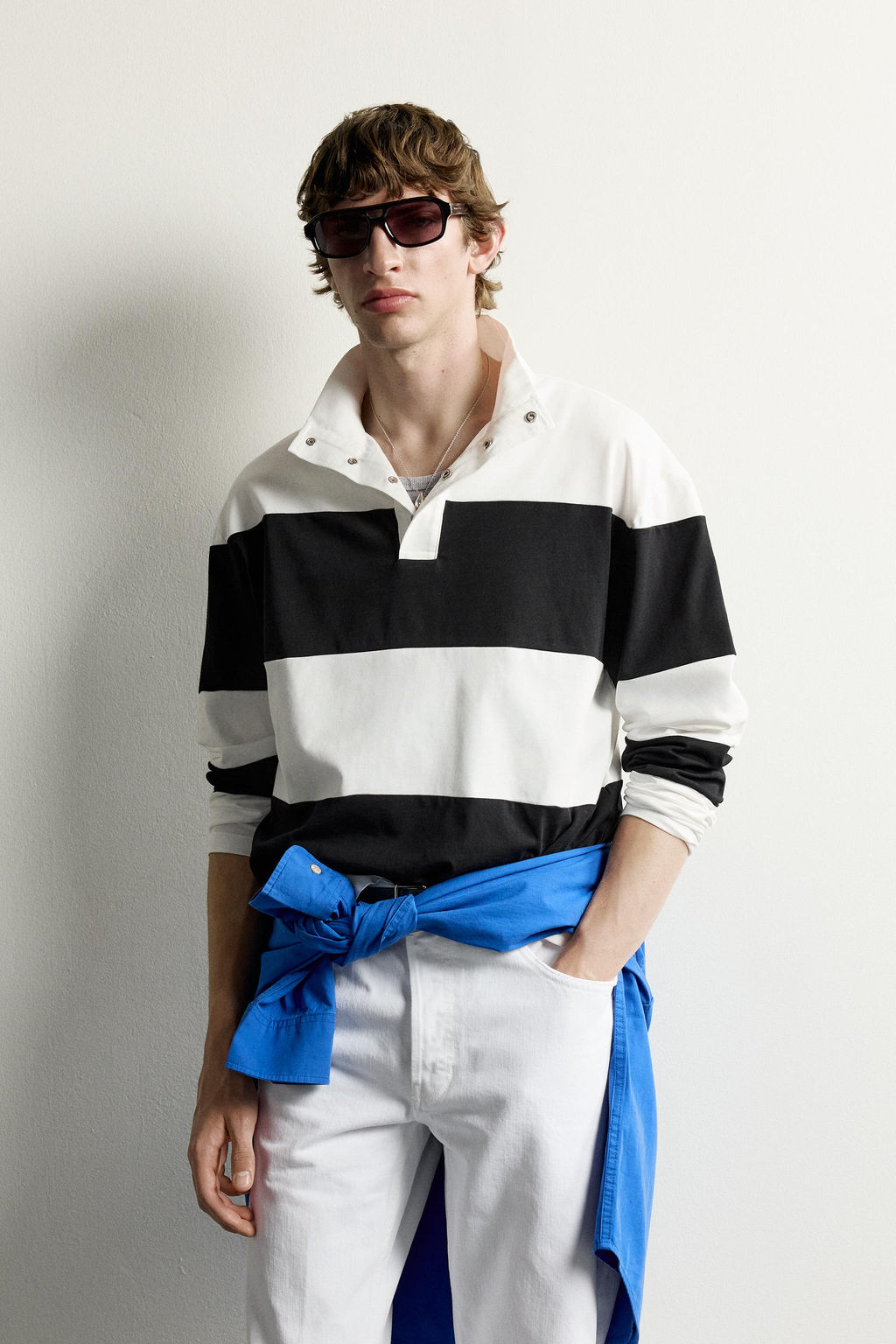 POLO RELAXED FIT RAYAS / Blanco / Marino - Zara фото 2
