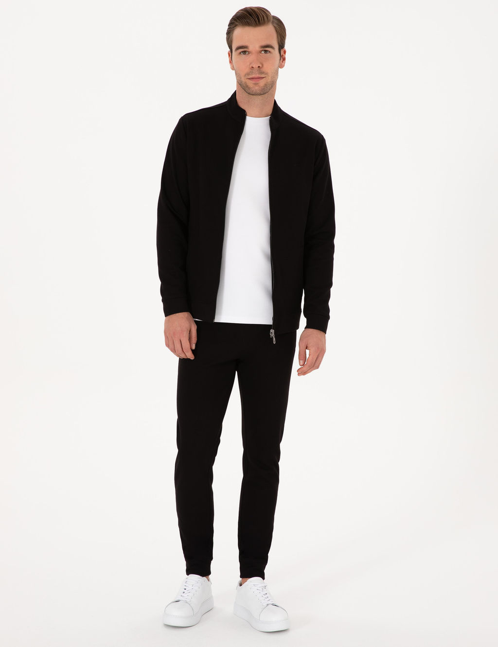 Siyah Slim Fit Pamuk Kar___ml_ Pa_as_ Lastikli E_ofman Alt_
