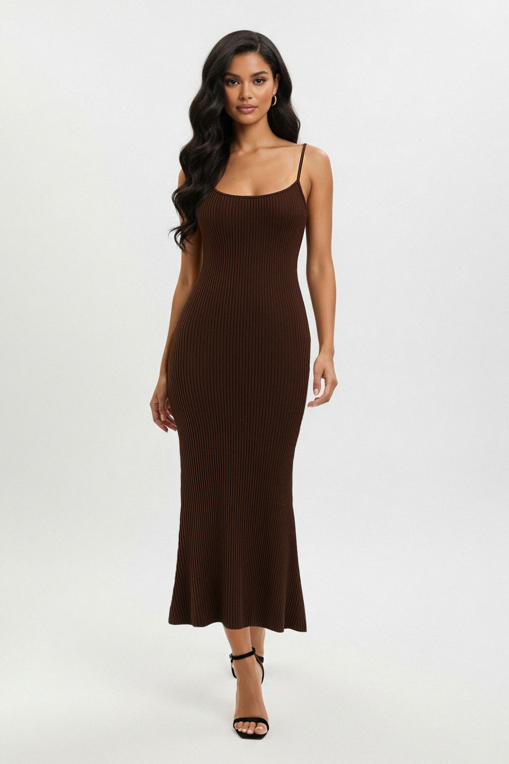 TRENDYOLMILLA Siyah Duz Maxi Fitilli A-Line Triko Elbise TWOSS25EL00503  фото 9