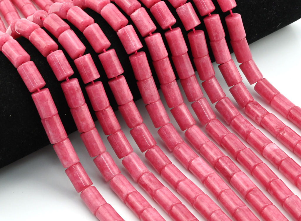 Бусины из кальцита цилиндр 8*12мм цв.клубничный, 38см, 31 бусина