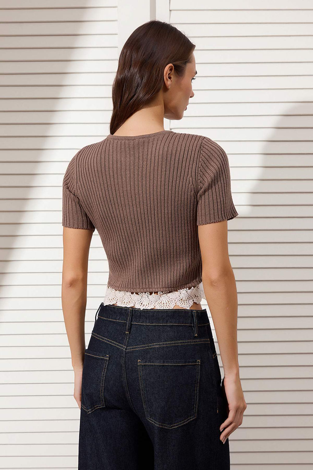 Vizon Dantel Detayl? Fitilli Triko Bluz TWOSS26BZ00177 - Trendyolmilla фото 4