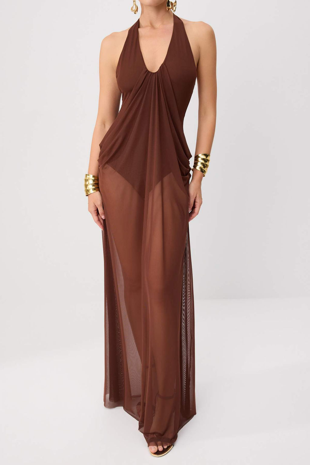 Kahverengi __i Body Transparan Detayl_ T_l Maxi Abiye & Mezuniyet Elbisesi TPRSS26AE00149 - Trendyolmilla фото 3