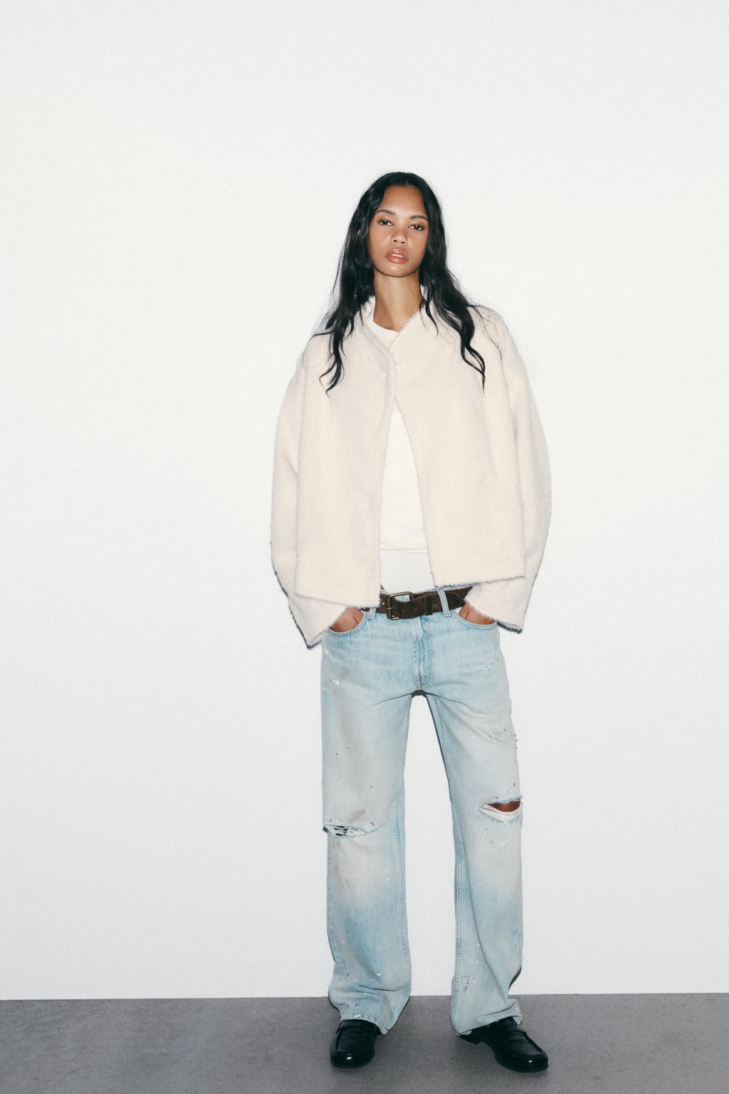 DOUBLE-BREASTED FAUX FUR JACKET