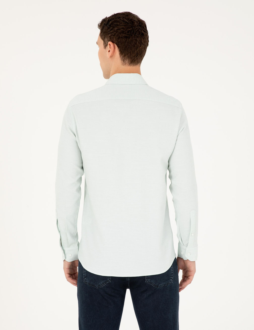 Рубашка Slim Fit зеленая с длинным рукавом