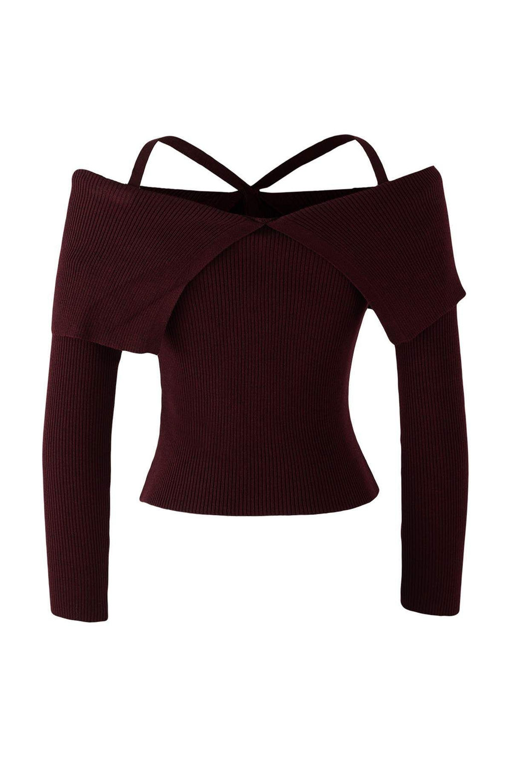 Bordo Premium Iplik/Ozel Iplik Carmen Boyundan Ask?l? Triko Kazak TWOAW26KZ00076 - Trendyolmilla фото 7