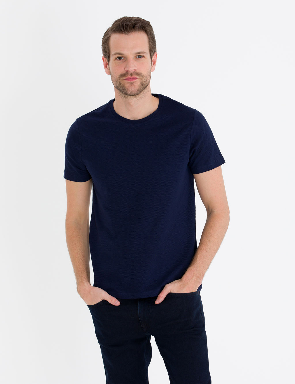 Lacivert Slim Fit Basic Ti__rt