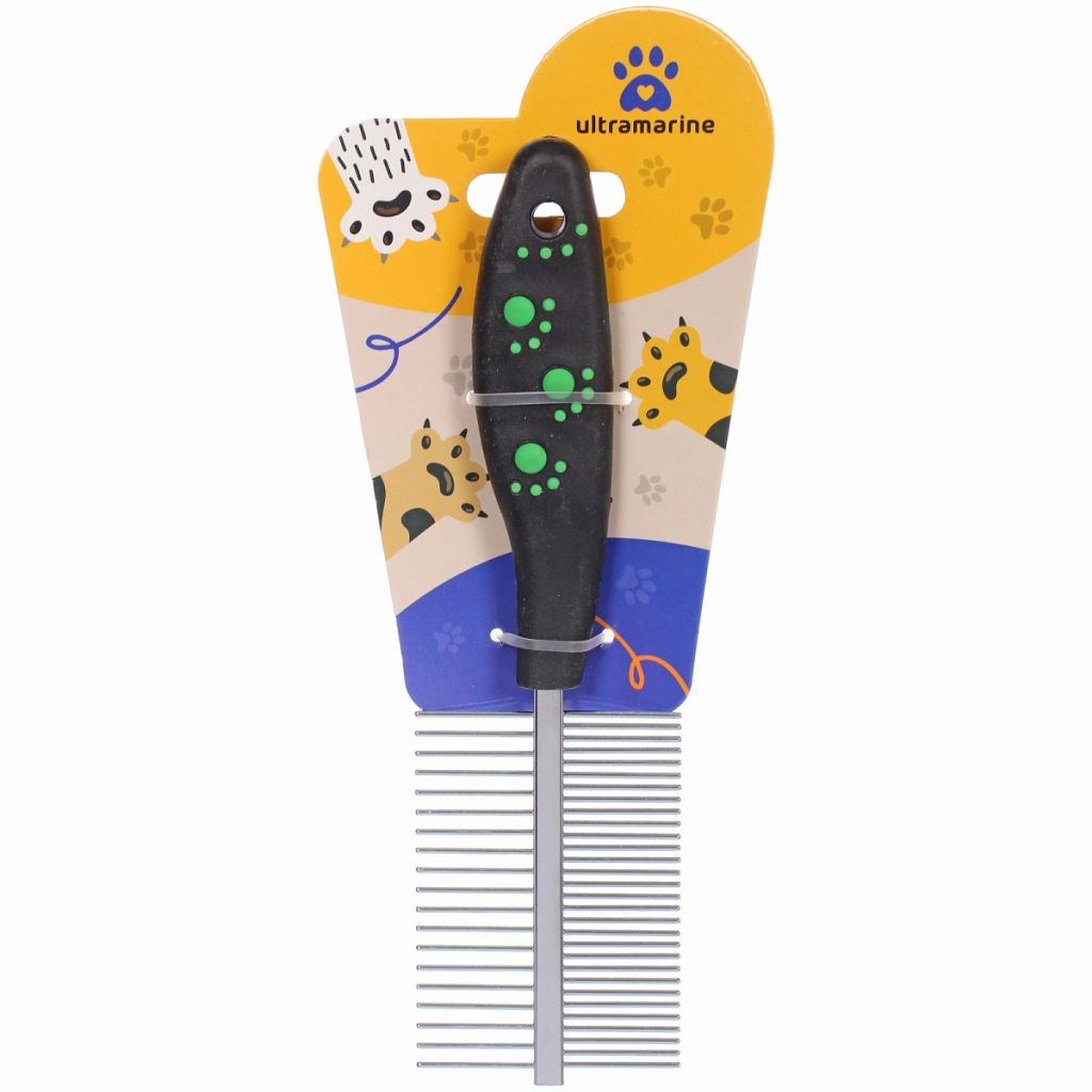 Цена за 4 шт. Расческа двухсторонняя для кошек и собак "Алиса", цвет чёрный, 18см (блистер)