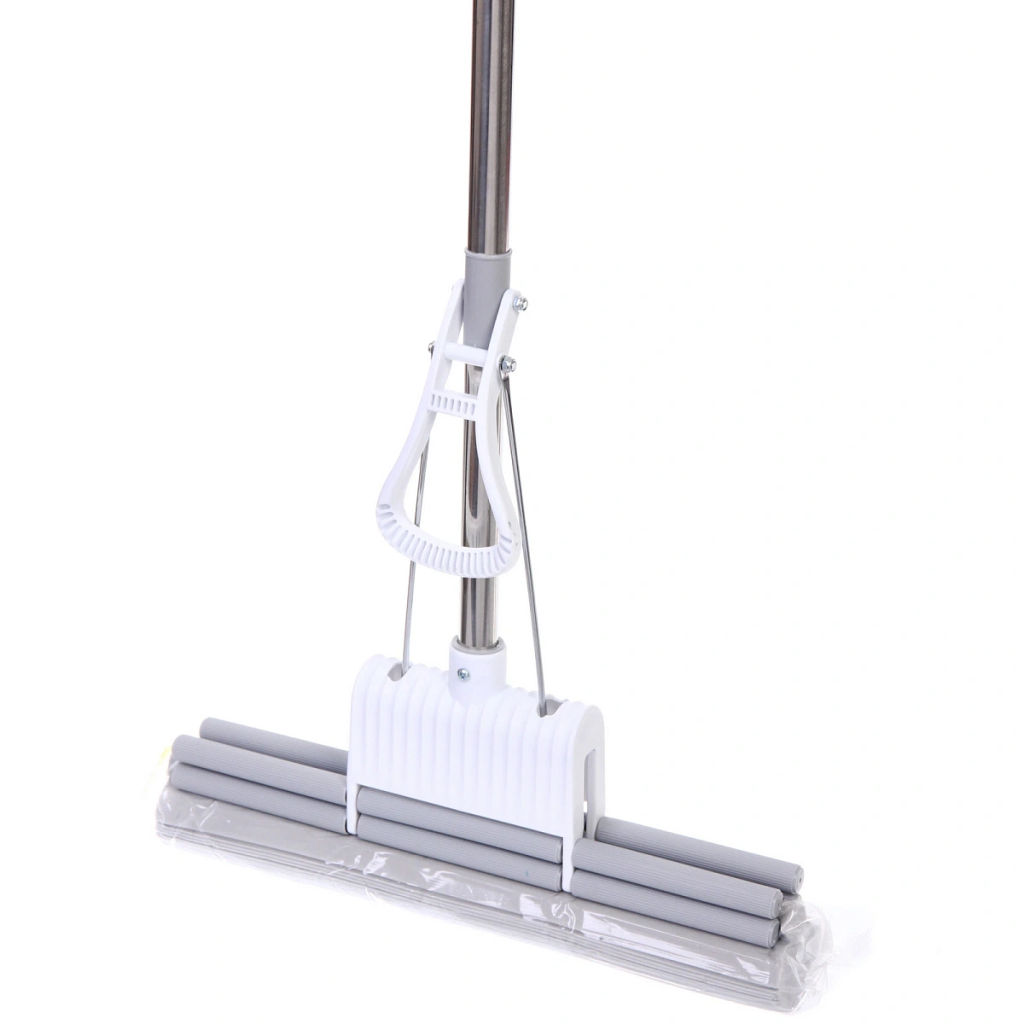 Швабра с губкой ПВА металлическая ручка 90-110 см(отжим двойной ролик, насадка 38см)