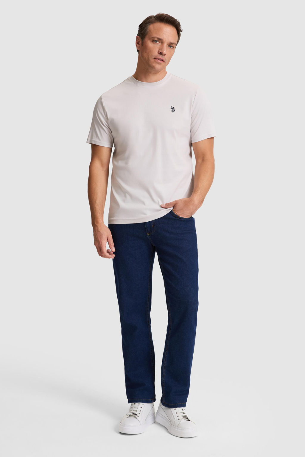 Erkek A__k Gri Regular Fit Bisiklet Yaka Basic Ti__rt
