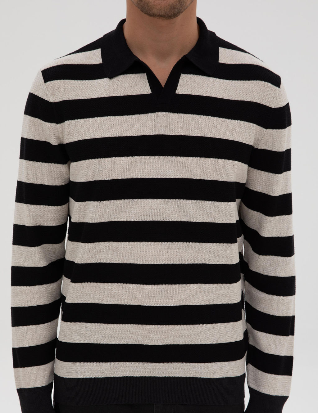 Siyah Slim Fit Polo Yaka Triko Kazak