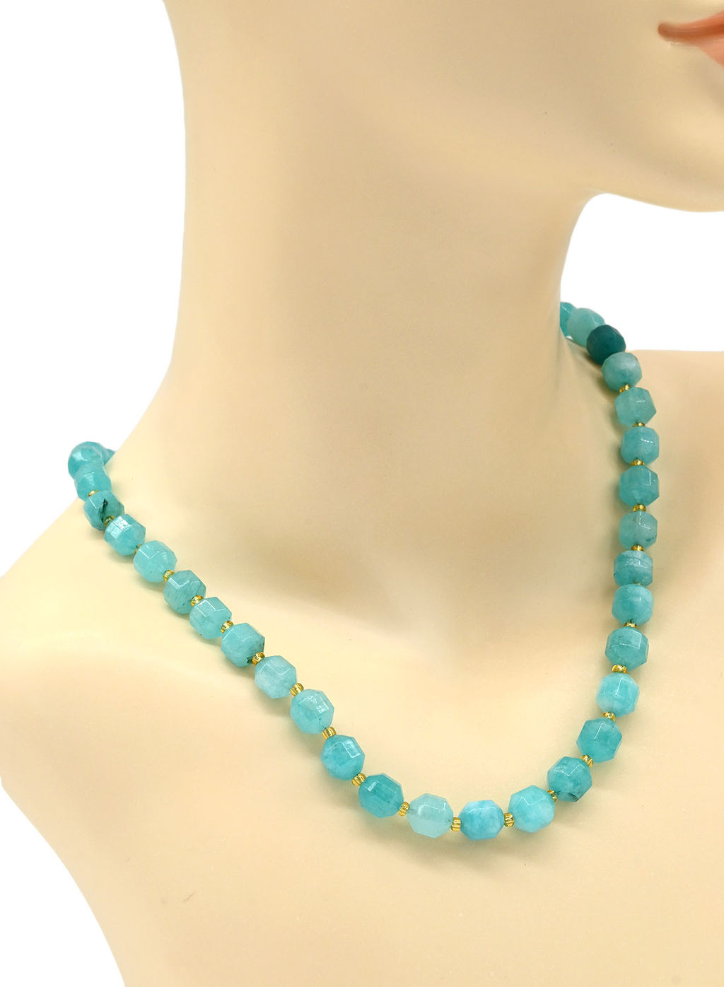 Бусы граненые из кальцита сегмент 8*10мм цв.амазонит, 50см