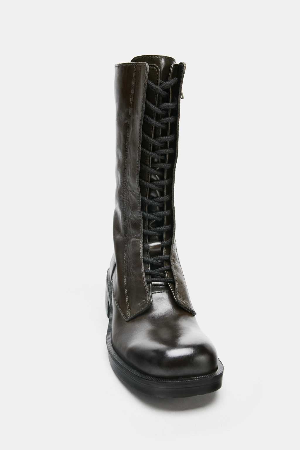 LEATHER LACE-UP ANKLE BOOTS - Zara фото 10
