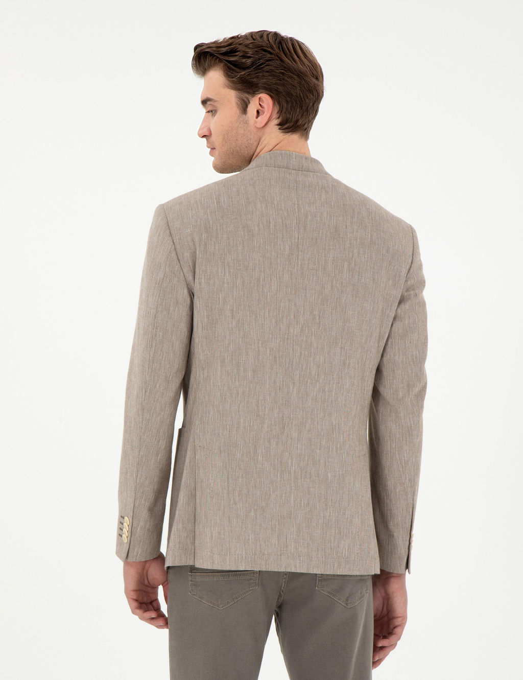 A__k Kahverengi Ex. Slim Fit Keten Kar___ml_ Ceket