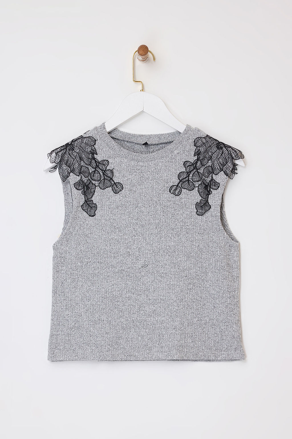 Gri melanj Fitted/Vucuda Oturan Kolsuz Aksesuar Detayl? Fitilli Esnek Orme Bluz TWOSS26BZ00105