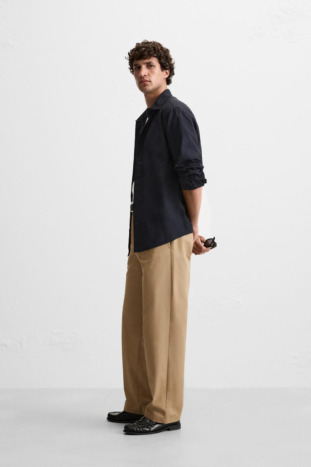 COTTON/LINEN PLEATED TROUSERS - Zara фото 4