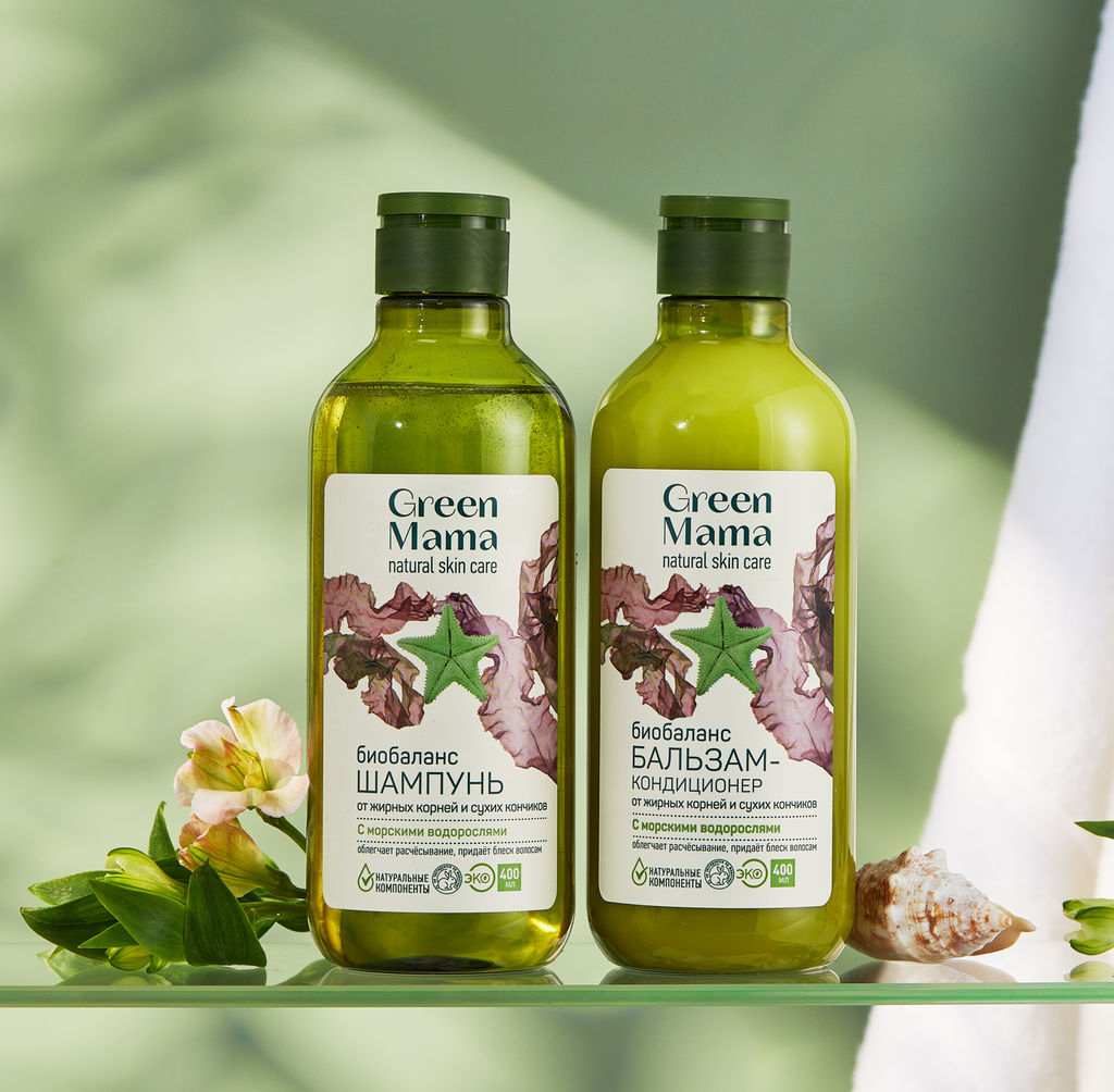 Бальзам-кондиционер Биобаланс от жирных корней и сухих кончиков с морскими водорослями, 400 мл - Green mama фото 4