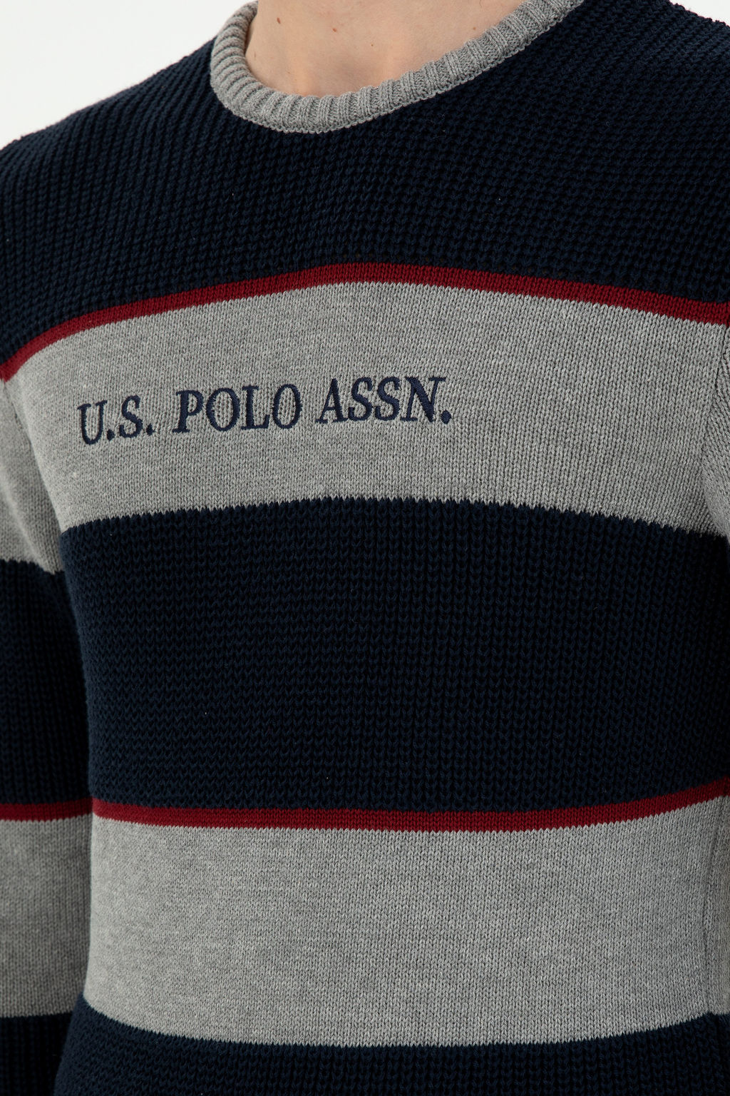 Erkek Slim Fit Bisiklet Yaka Gri Melanj Kazak - U.s. polo assn фото 14