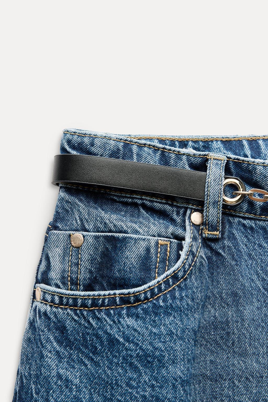 Z1975 MID-WAIST WIDE-LEG BELT JEANS - Zara фото 6