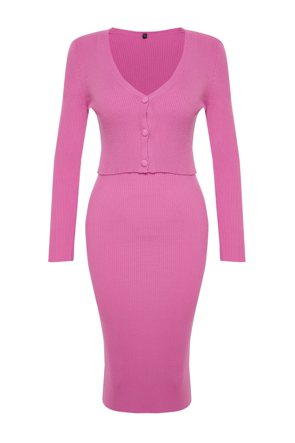 TRENDYOLMILLA Pembe Vucuda Oturan Midi Triko H?rka Elbise Tak?m TWOSS21EL0208 фото 44