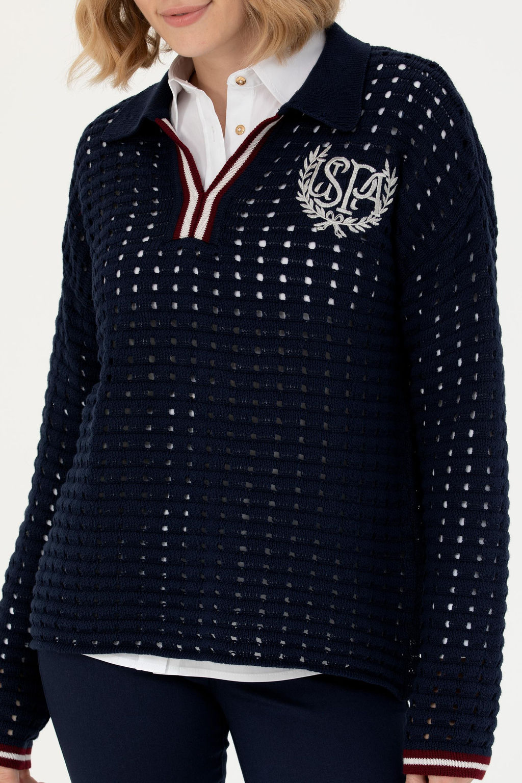 Kad_n Lacivert V Yaka Kazak