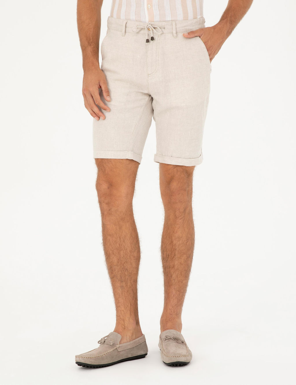 Bej Slim Fit Keten Kar___ml_ Dokuma _ort - Pierre cardin фото 2