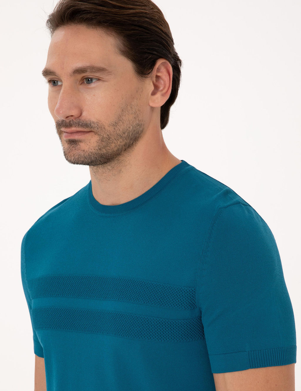 Petrol Mavisi Slim Fit Bisiklet Yaka Triko T-shirt - Cacharel фото 2