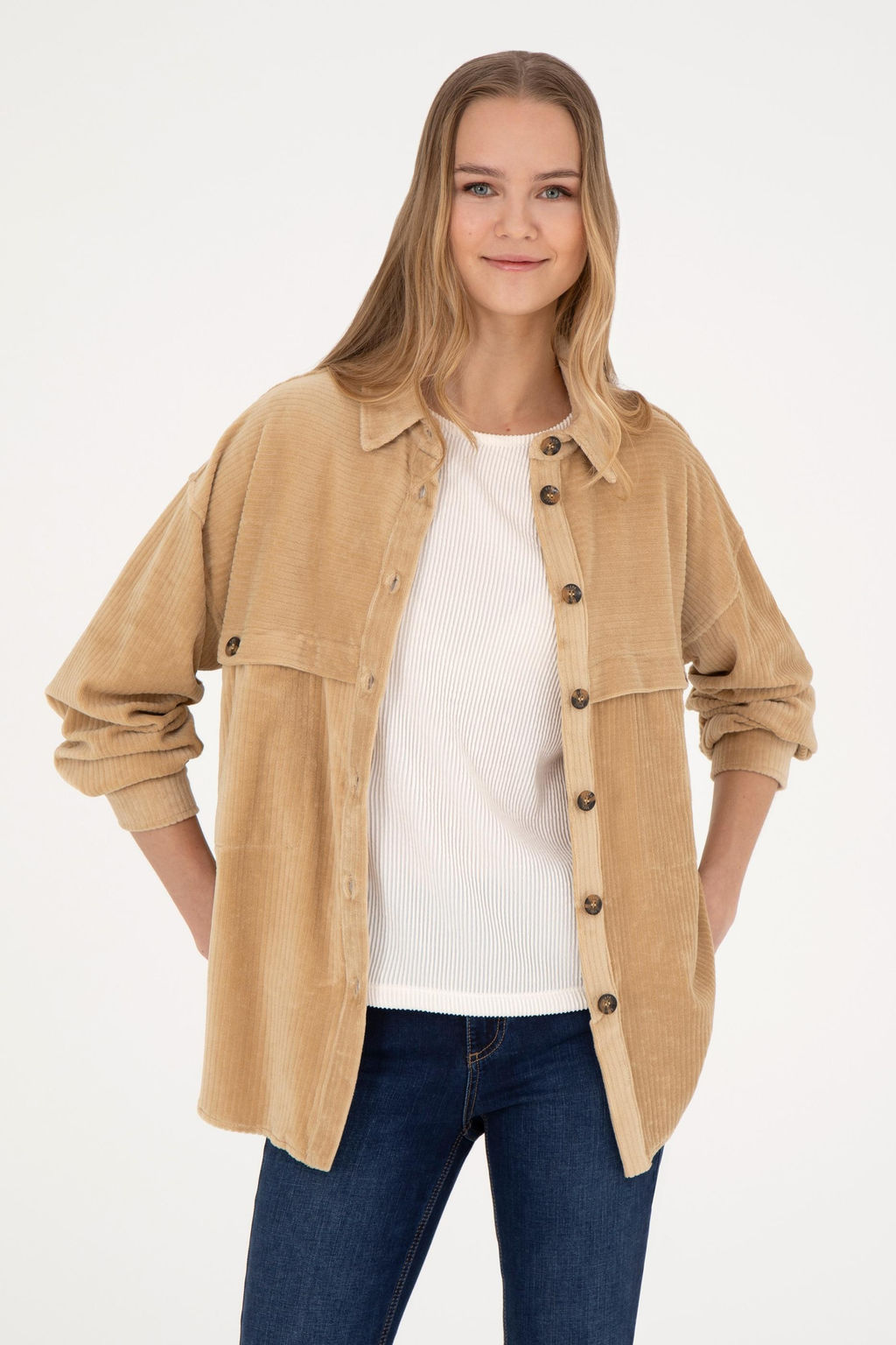 Женская трикотажная рубашка песочного цвета - U.s. polo assn фото 9