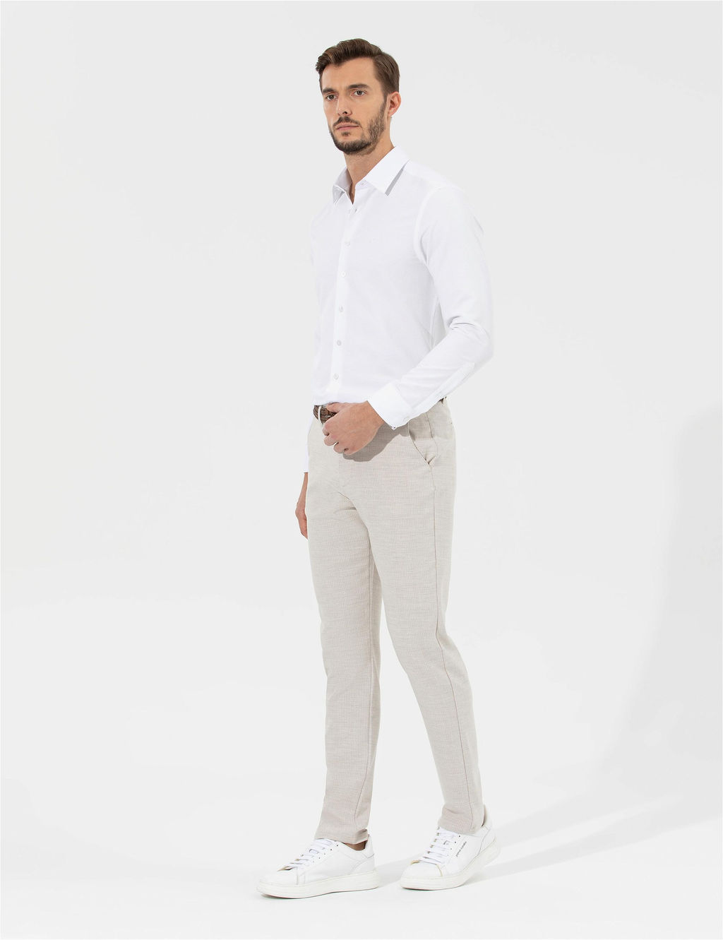 Bej Slim Fit Beli Lastikli Kanvas Pantolon - Pierre cardin фото 5