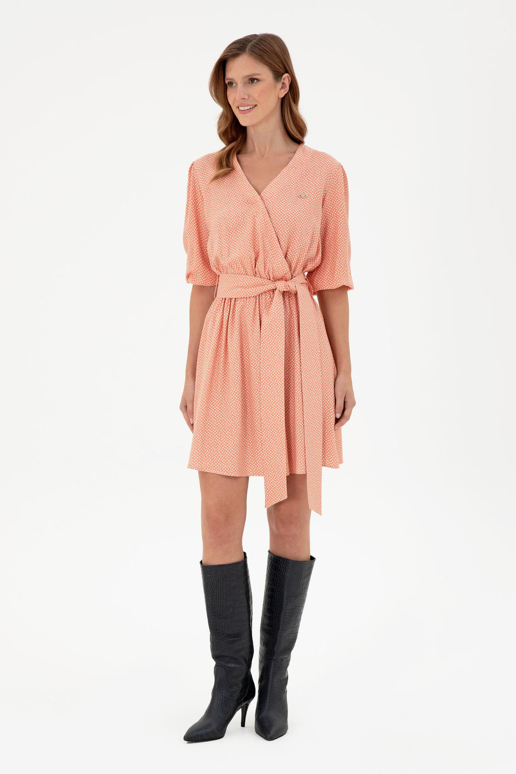 Женское тканое платье цвета лосося Неожиданная скидка в корзине - U.s. polo assn фото 4