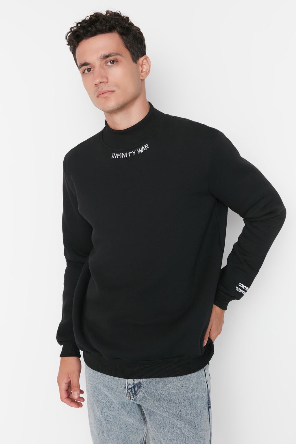 TRENDYOL MAN Ekru Regular/Normal Kesim Bal?kc? Yaka Ici Polar/S?cak Tutan Nak?sl? Sweatshirt TMNAW22SW0718 - Trendyolmilla фото 12