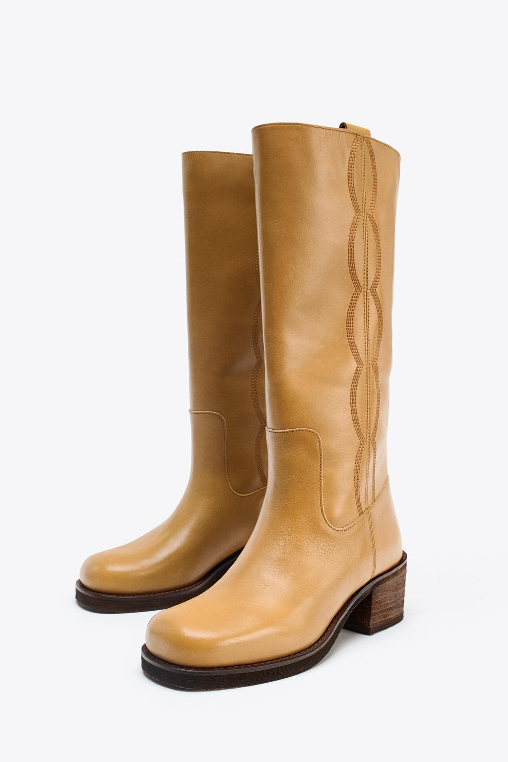 LEATHER TOPSTITCHED BOOTS - Zara фото 12