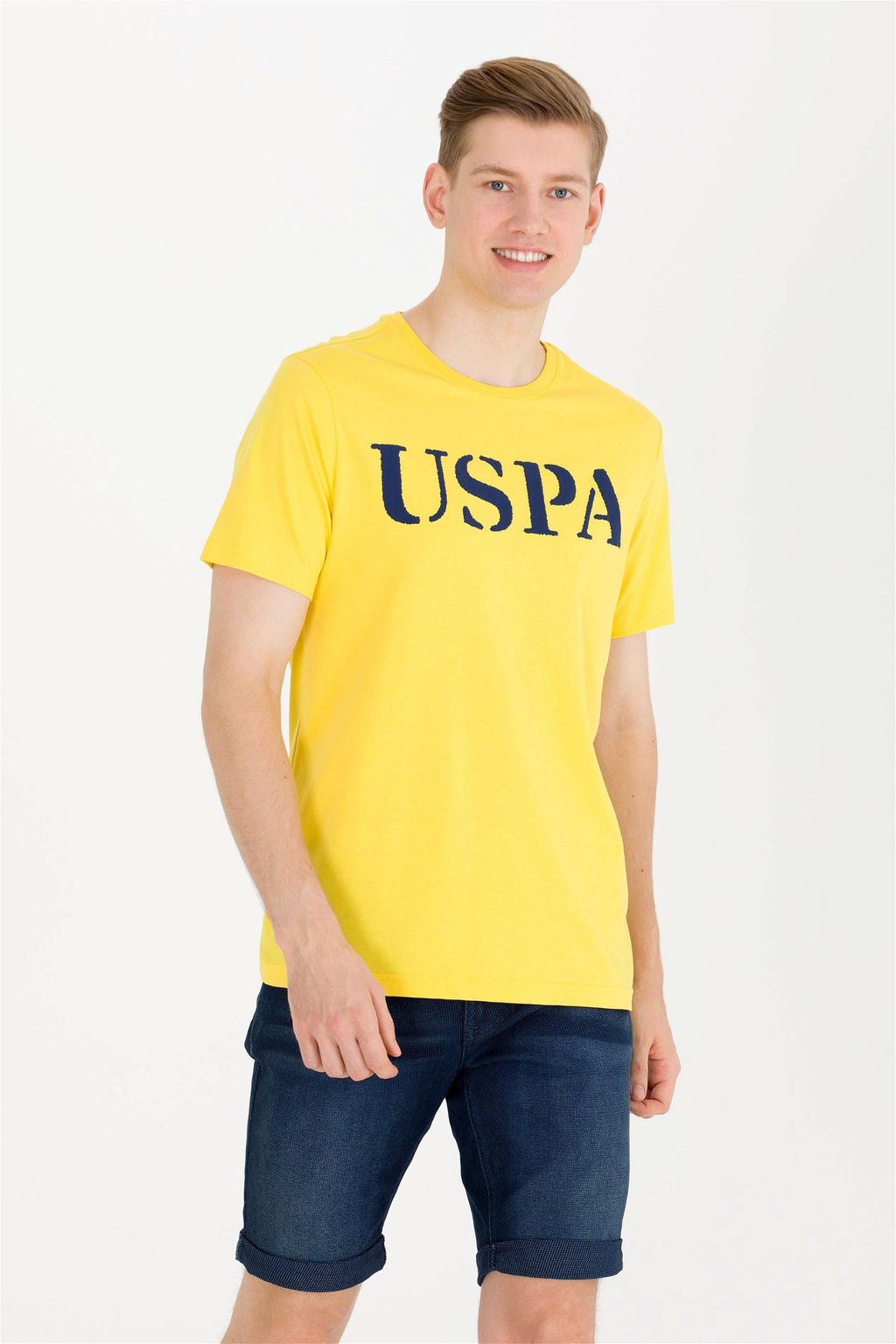 U. S. Polo Assn Мужская темно-желтая базовая футболка с круглым вырезом - U.s. polo assn фото 7