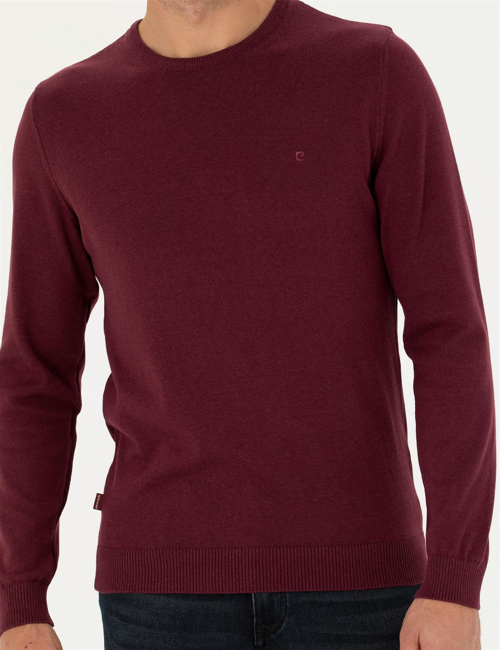 Bordo Slim Fit Bisiklet Yaka Basic Triko Kazak