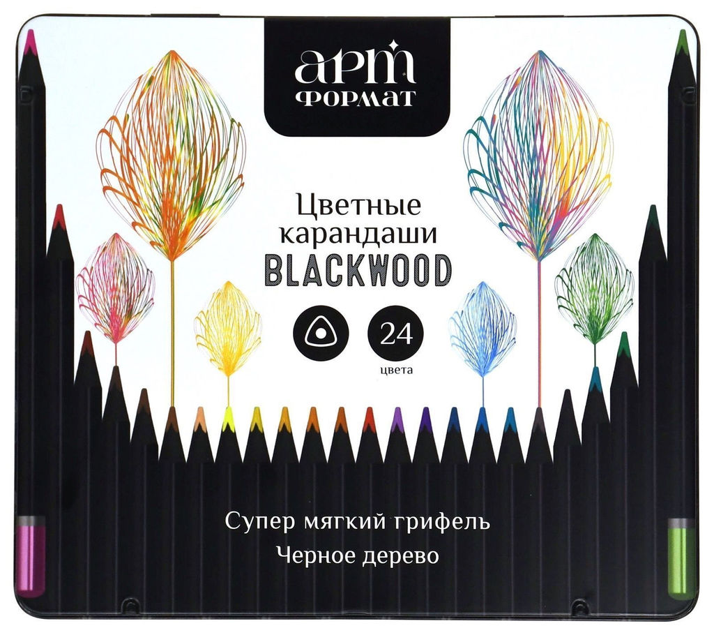 Набор цветных карандашей АРТформат Blackwood 24 цв. трехгран. корп. дерев. метал.кор.