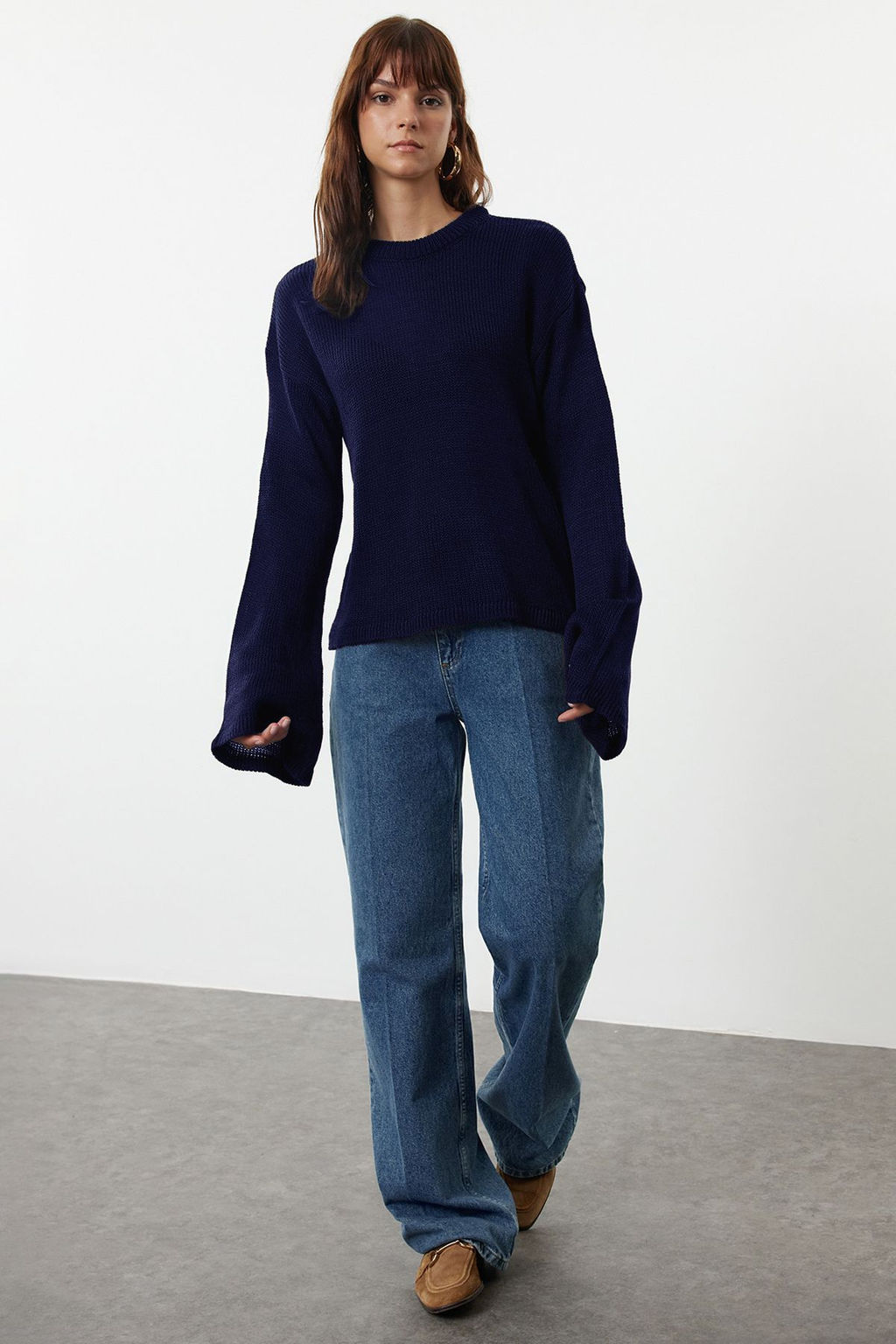 Kahverengi Genis Kal?p Yumusak Dokulu Triko Kazak TWOAW25KZ00295 - Trendyolmilla фото 12