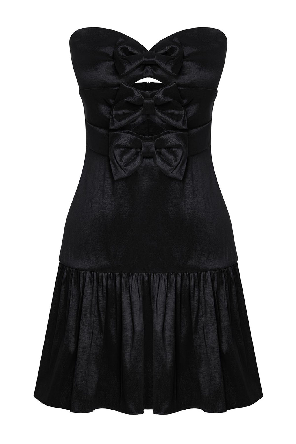 TRENDYOLMILLA Siyah A-Kesim Straplez Fiyonk Detayl? Dokuma K?sa S?k Elbise TPRSS25EL00072