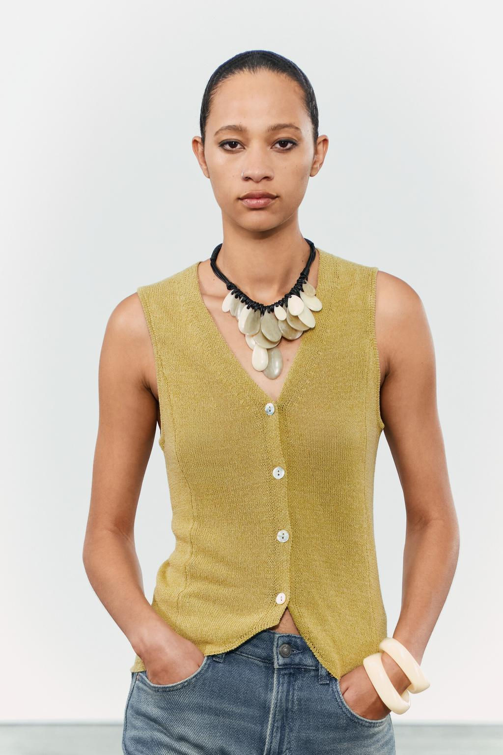 PLAIN LINEN BLEND KNIT WAISTCOAT - Zara фото 2