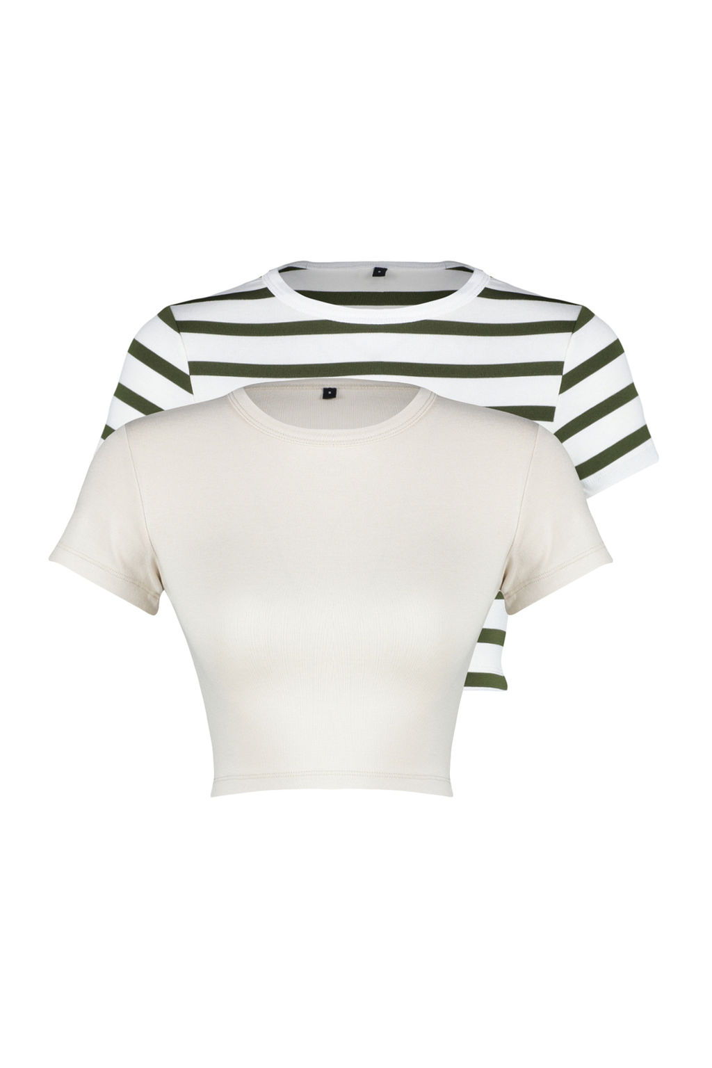Premium Ac?k Tas-Haki Ekru Cizgili 2li Paket Viskoz Crop Esnek Orme Bluz TWOSS23BZ00194