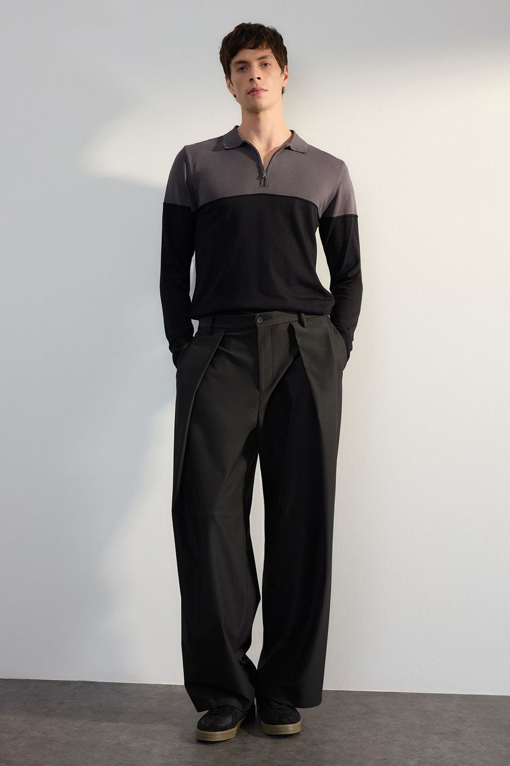 TRENDYOL MAN Antrasit Slim Dar Kesim Polo Yaka Renk Bloklu Triko Kazak TMNAW25KZ00050 - Trendyolmilla фото 2