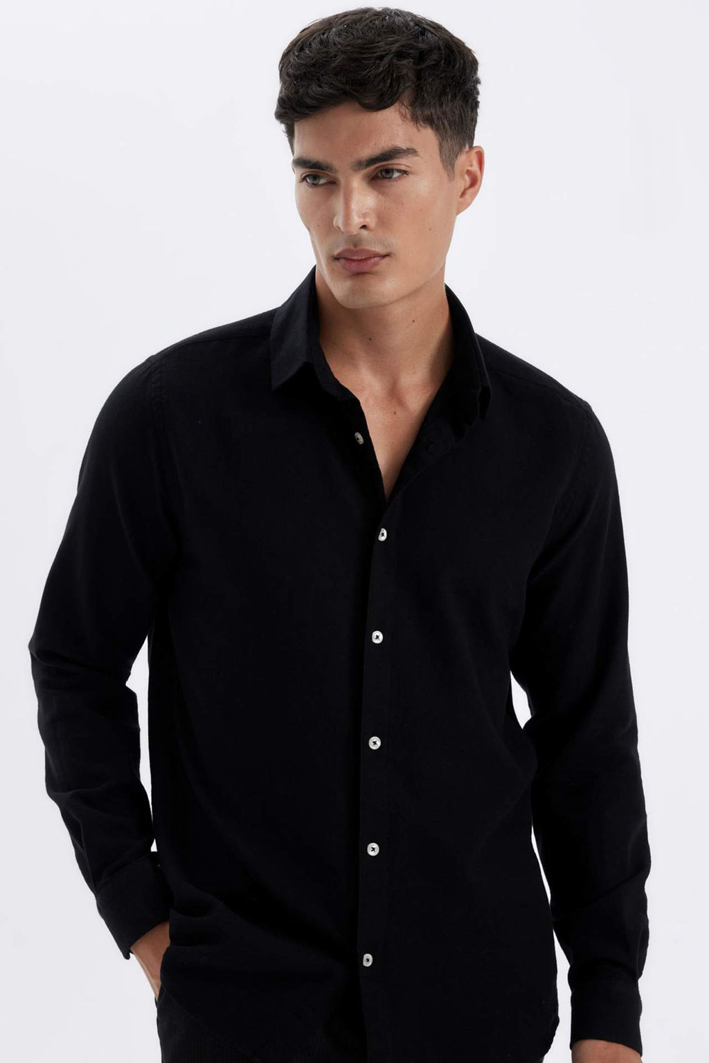 Beyaz Modern Fit Polo Yaka Basic Duz Pamuklu Uzun Kollu Gomlek - Defacto фото 2