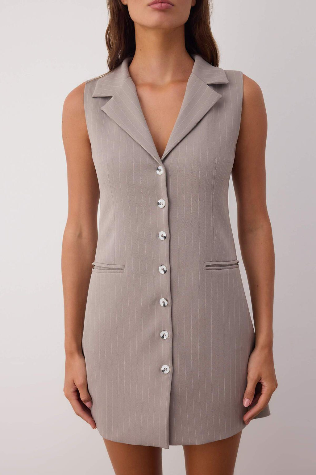 Gri Cizgili K?sa / Mini Dokuma Ceket Elbise TWOAW26EL00120 - Trendyolmilla фото 3