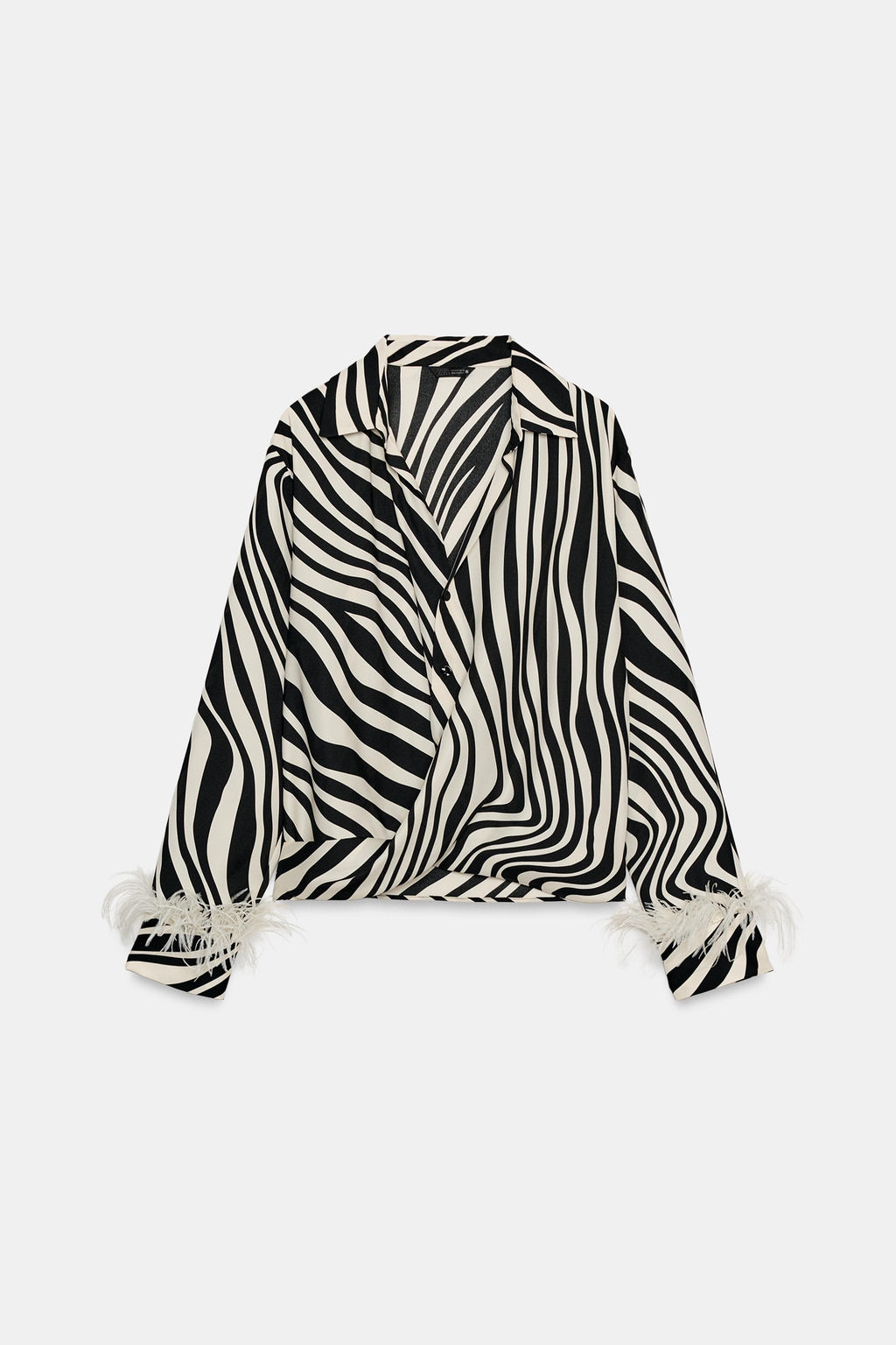 CAMISA ESTAMPADO ANIMAL PLUMAS / Negro / Crudo - Zara фото 6
