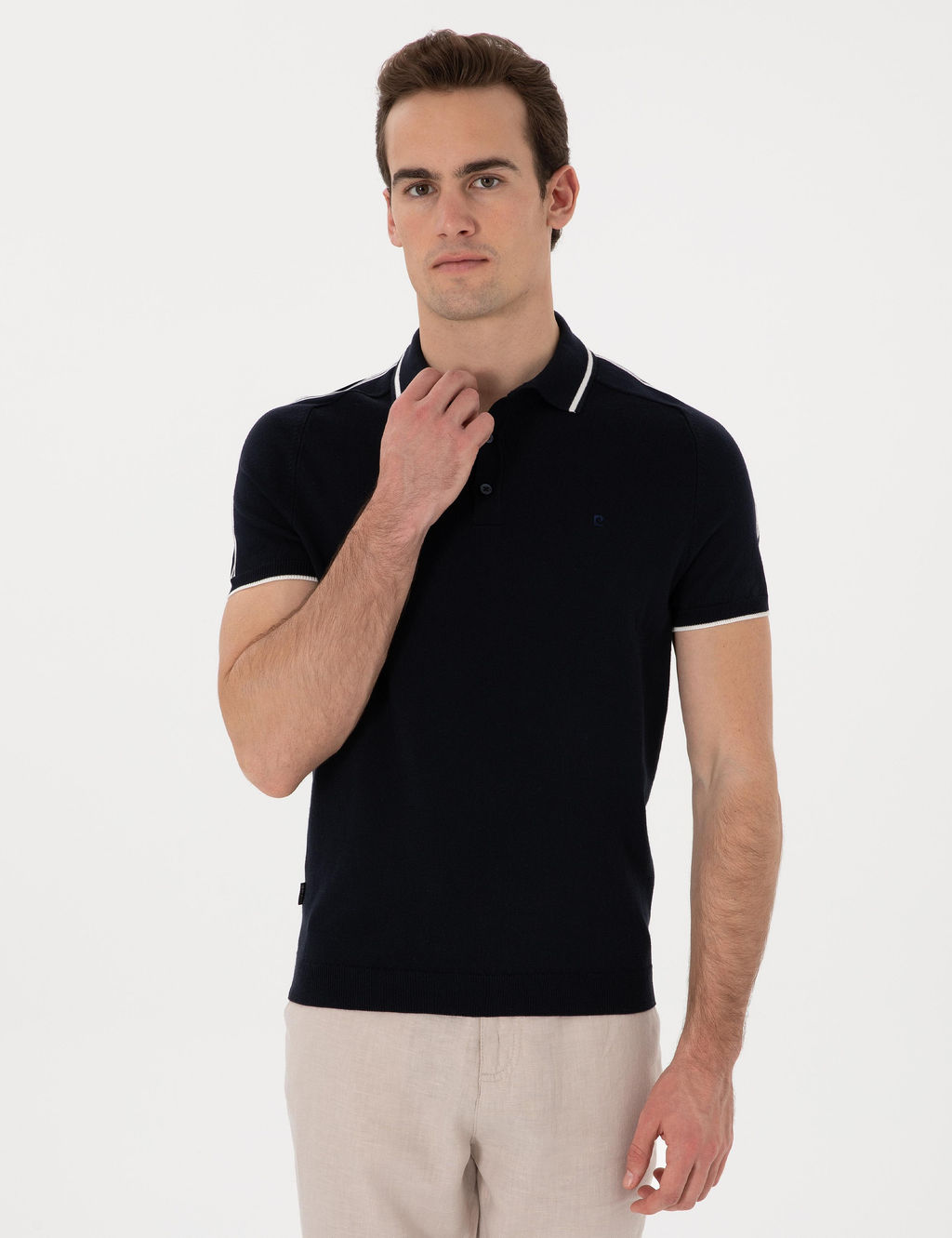 Lacivert Slim Fit D__meli Polo Yaka Triko Ti__rt