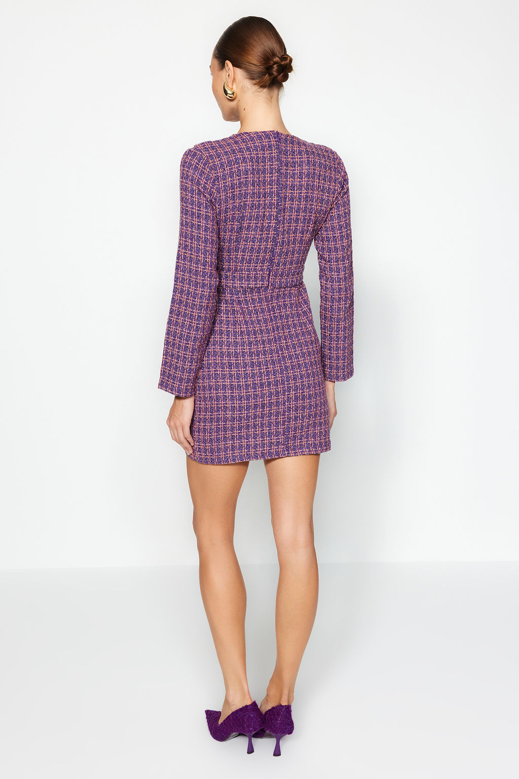 Trendyolmilla Bej Ekose / Kareli Dokuma Elbise TWOAW24EL00339 фото 14